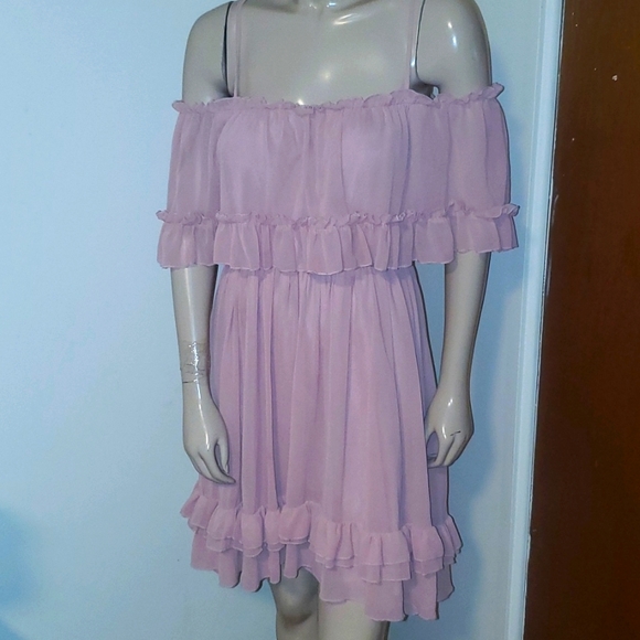 Blush Pink Ruffle Off Shoulder Dress - Picture 1 of 6